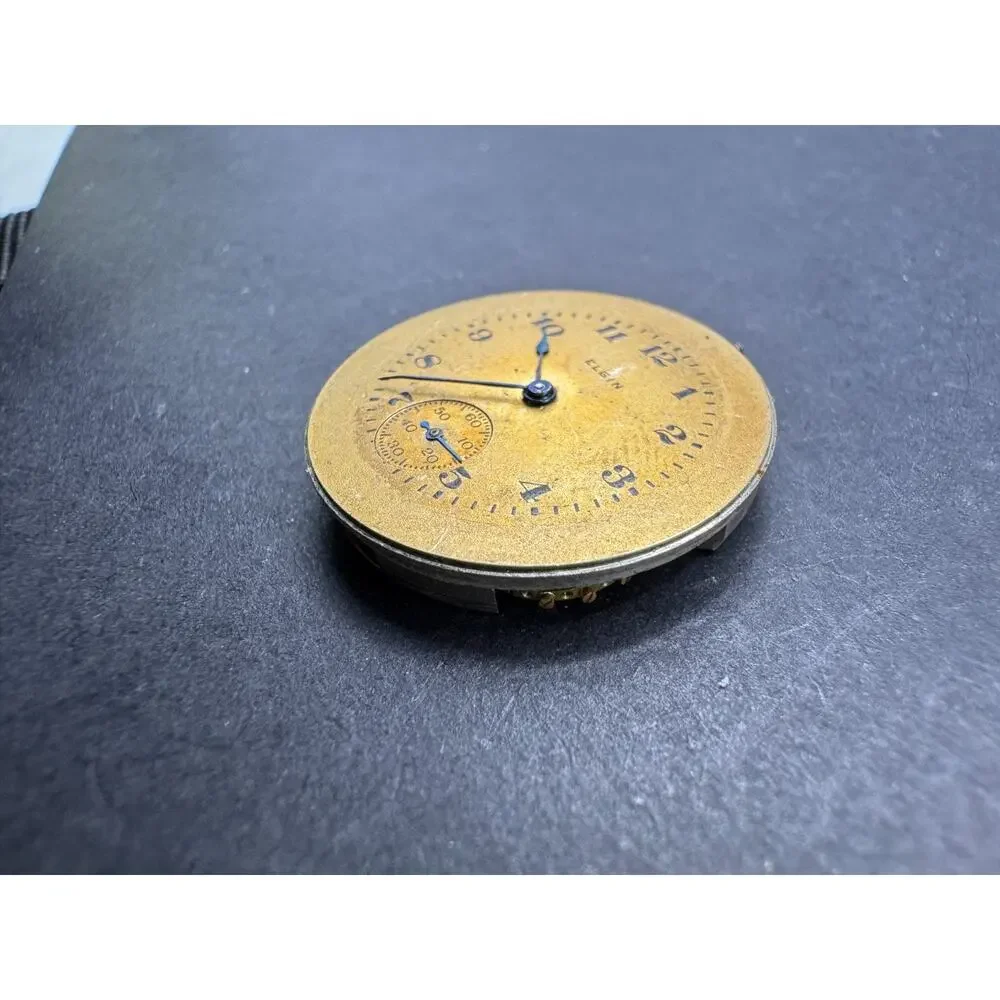 Vintage Elgin USA Pocket Watch Movement Gold Tone Dial 14.4MM For Parts/ Repair
